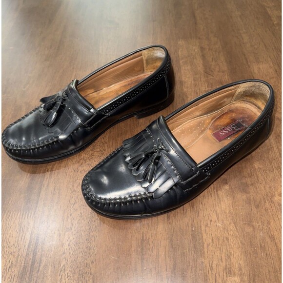 Bass Grammer Black Leather Tassel Kiltie Moc Toe Loafers Mens 9.5EE Wide Brazil main image 7